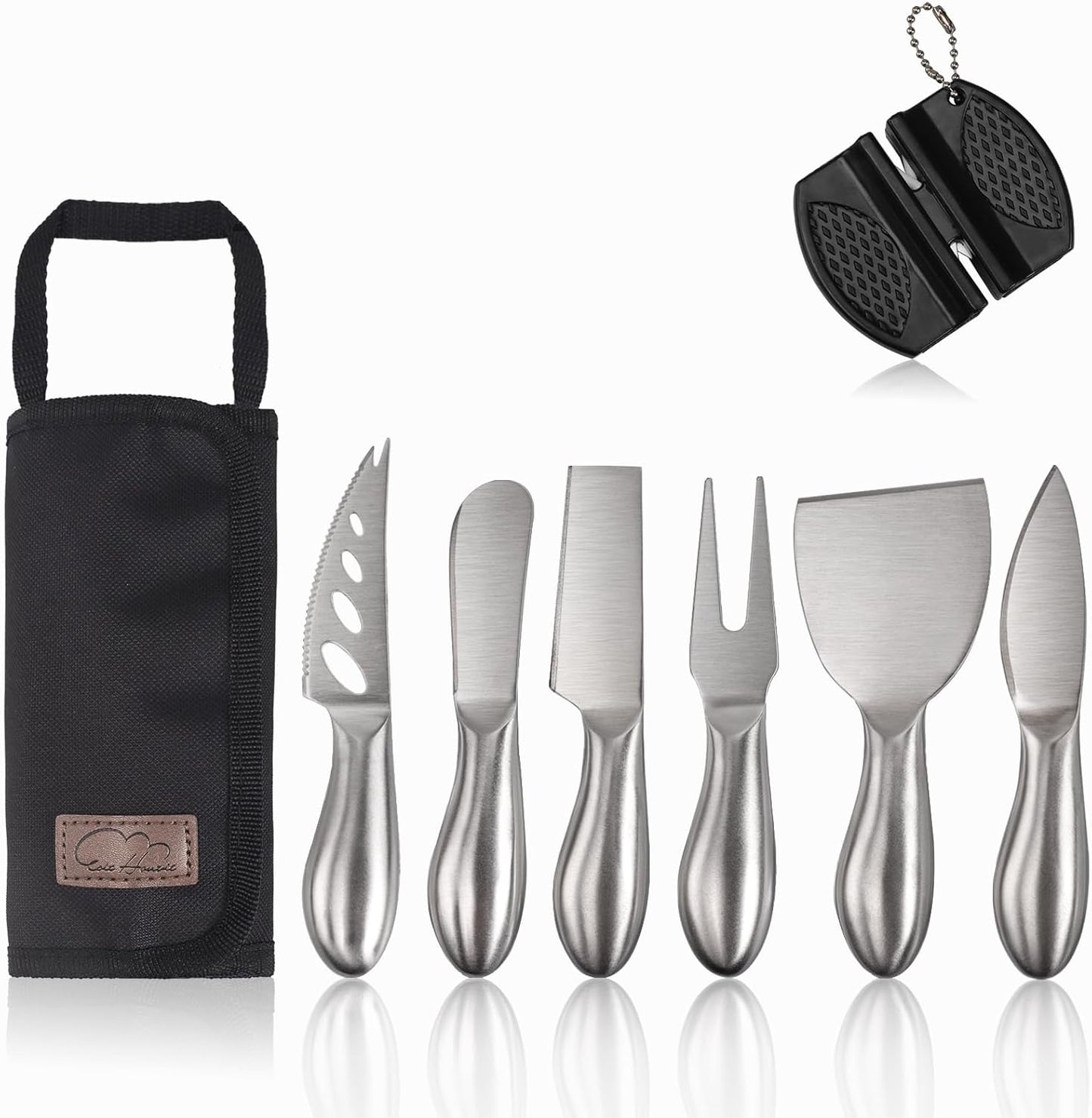6-Piece Cheese Knife Set, Premium Stainless Steel Cheese Knives for Charcuterie Board for Cutting Hard Medium Soft Cheese, Mini Metal Cheese Cutter Knife Butter Knife with Storage Bag Gift Set