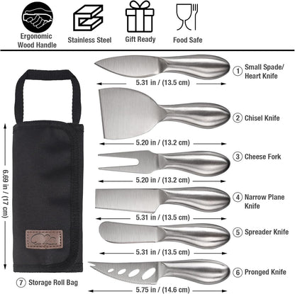6-Piece Cheese Knife Set, Premium Stainless Steel Cheese Knives for Charcuterie Board for Cutting Hard Medium Soft Cheese, Mini Metal Cheese Cutter Knife Butter Knife with Storage Bag Gift Set