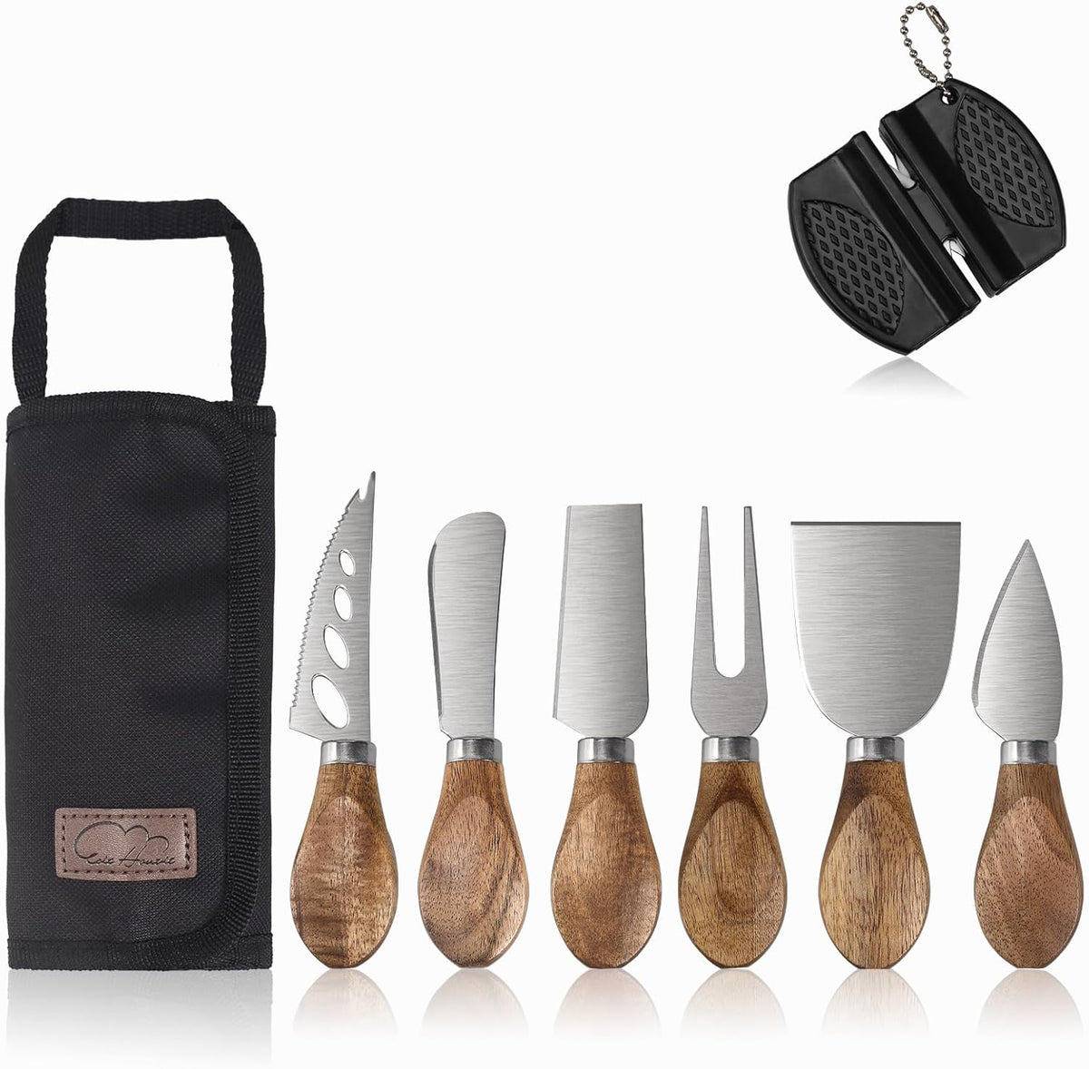 6-Piece Cheese Knife Set, Premium Stainless Steel Cheese Knives for Charcuterie Board for Cutting Hard Medium Soft Cheese, Mini Metal Cheese Cutter Knife Butter Knife with Storage Bag Gift Set
