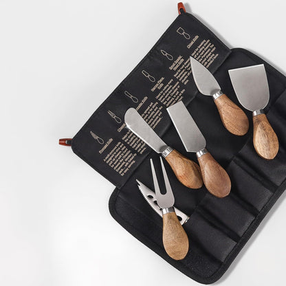 6-Piece Cheese Knife Set, Premium Stainless Steel Cheese Knives for Charcuterie Board for Cutting Hard Medium Soft Cheese, Mini Metal Cheese Cutter Knife Butter Knife with Storage Bag Gift Set