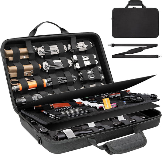 Knife Display Case, Knife Case for 61+ Pocket Knives (Box Only) | Collection Box with Portable Shoulder Strap, Knife Storage Items