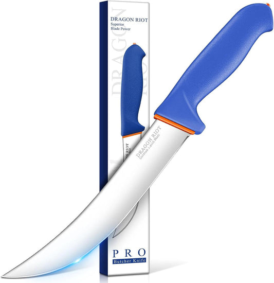 Premium Butcher Breaking Knife 8 Inch, Curved Caving and Slicing Knife in High Carbon Stainless Steel,Razor Sharp Birsket Knives,Cimeter Breaking Blade for Meat Cutting,Ideal Gift for Men