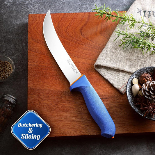 Premium Butcher Breaking Knife 8 Inch, Curved Caving and Slicing Knife in High Carbon Stainless Steel,Razor Sharp Birsket Knives,Cimeter Breaking Blade for Meat Cutting,Ideal Gift for Men
