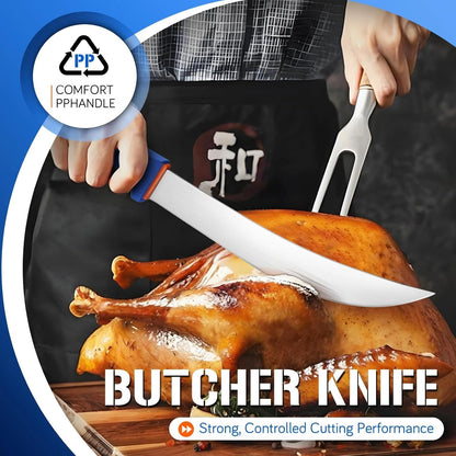 Premium Butcher Breaking Knife 8 Inch, Curved Caving and Slicing Knife in High Carbon Stainless Steel,Razor Sharp Birsket Knives,Cimeter Breaking Blade for Meat Cutting,Ideal Gift for Men