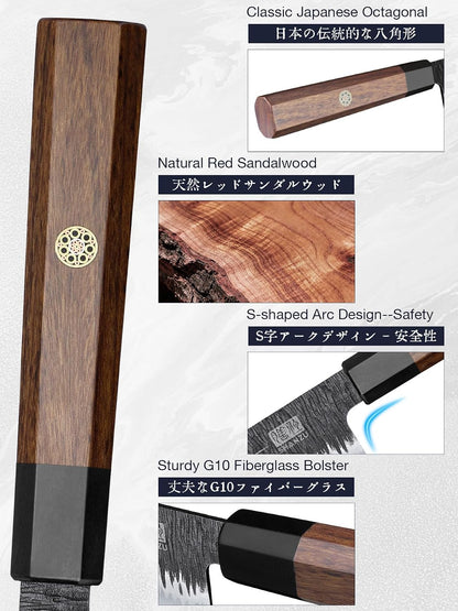 8 Inch Japanese Chef Knife, Hand Forged Gyuto Knife 9 Layers High Carbon 10CR15MOV Steel Kitchen Knife Ultra Sharp & Durable Professional Japanese Sashimi Knife with Ergonomic Rosewood Handle