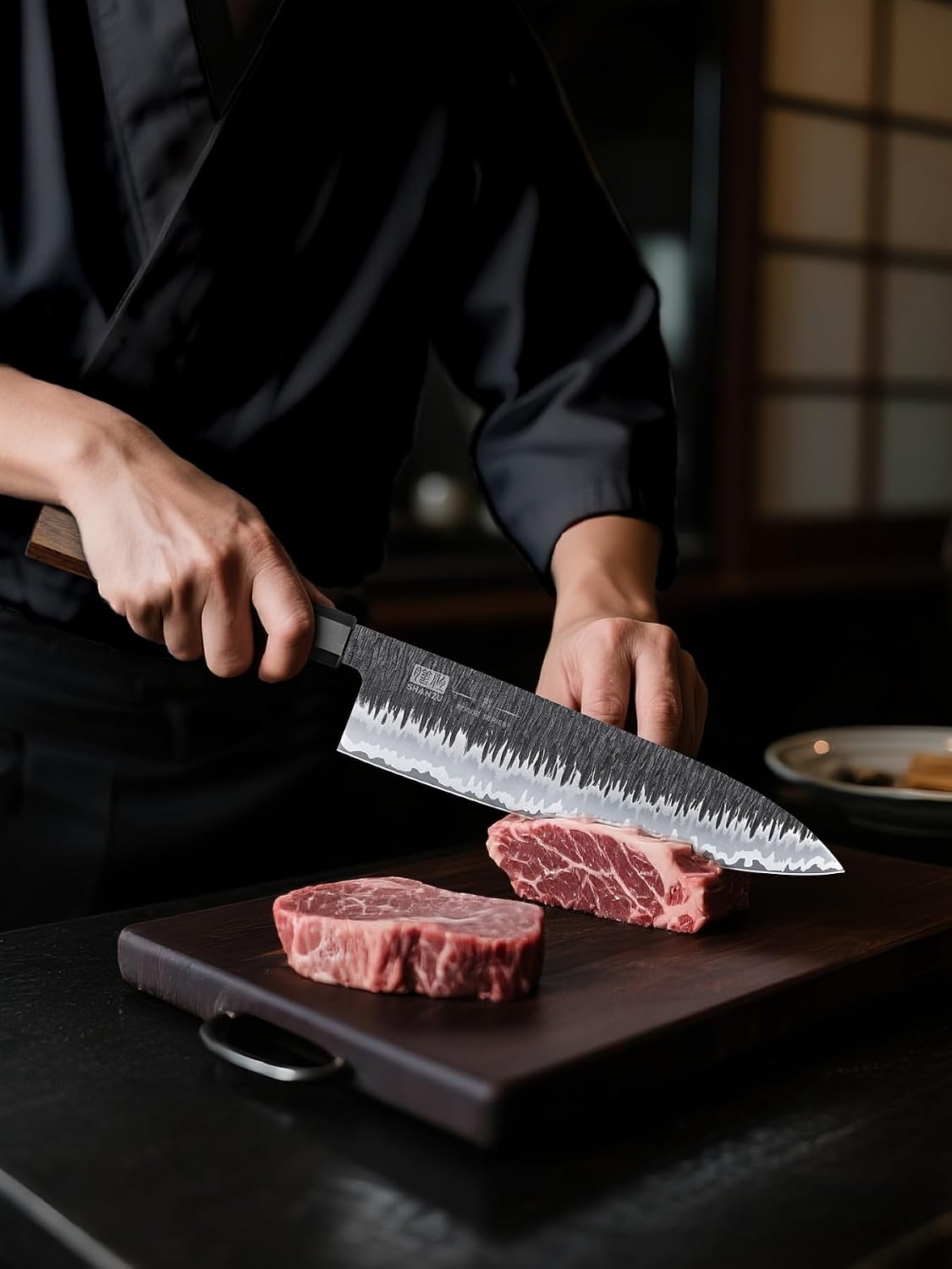 8 Inch Japanese Chef Knife, Hand Forged Gyuto Knife 9 Layers High Carbon 10CR15MOV Steel Kitchen Knife Ultra Sharp & Durable Professional Japanese Sashimi Knife with Ergonomic Rosewood Handle