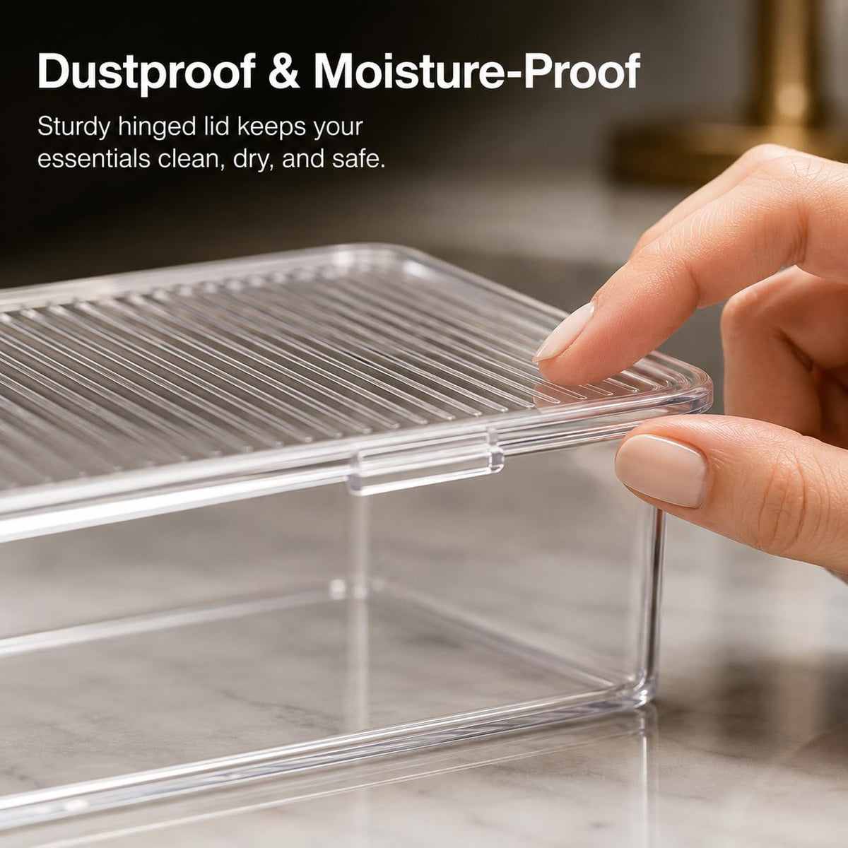 Clear Plastic Storage Bin with Lid, Small Silverware Organizer with Cover, Transparent Kitchen Utensil Drawer Tray for RV Countertop Flatware