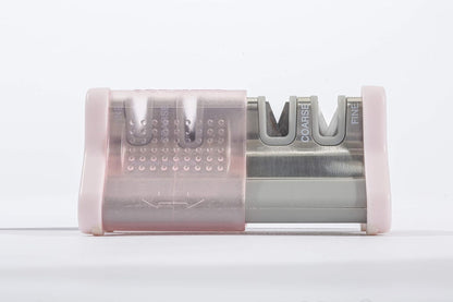 Smith’ 51135 Slide Sharp Edge Grip 4-Slot Sharpener - Pink - Compact - Non-Slip Base - Patented V Grip - Straight Edge & Serrated Blades - Asian Knife Sharpener
