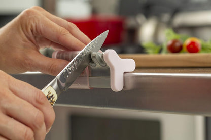 Smith’ 51135 Slide Sharp Edge Grip 4-Slot Sharpener - Pink - Compact - Non-Slip Base - Patented V Grip - Straight Edge & Serrated Blades - Asian Knife Sharpener