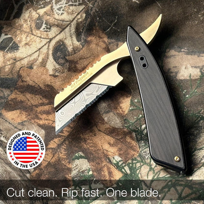 Special Edition Damascus Pattern Partially Serrated Utility Blades, SK5 Steel Box Cutter Blades, Standard Size Fits Most Utility Knives, 10-Pack with Plastic Case