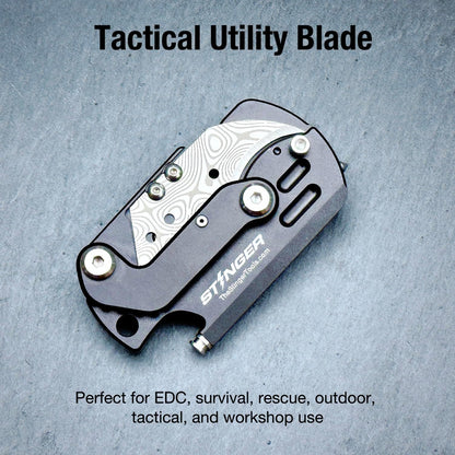Special Edition Damascus Pattern Partially Serrated Utility Blades, SK5 Steel Box Cutter Blades, Standard Size Fits Most Utility Knives, 10-Pack with Plastic Case