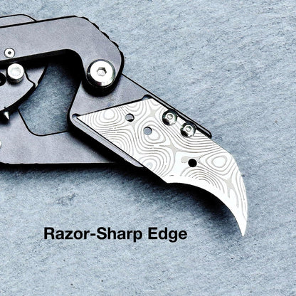 Special Edition Damascus Pattern Partially Serrated Utility Blades, SK5 Steel Box Cutter Blades, Standard Size Fits Most Utility Knives, 10-Pack with Plastic Case
