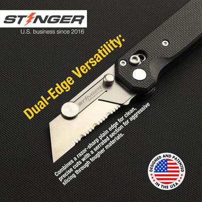 Special Edition Damascus Pattern Partially Serrated Utility Blades, SK5 Steel Box Cutter Blades, Standard Size Fits Most Utility Knives, 10-Pack with Plastic Case
