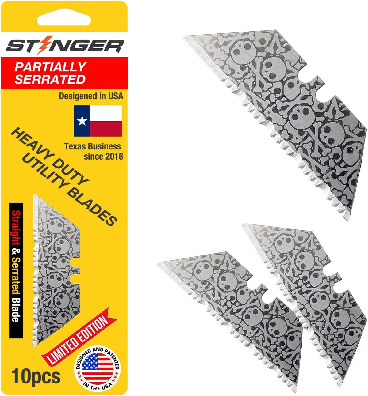 Special Edition Damascus Pattern Partially Serrated Utility Blades, SK5 Steel Box Cutter Blades, Standard Size Fits Most Utility Knives, 10-Pack with Plastic Case