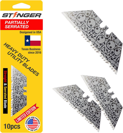 Special Edition Damascus Pattern Partially Serrated Utility Blades, SK5 Steel Box Cutter Blades, Standard Size Fits Most Utility Knives, 10-Pack with Plastic Case