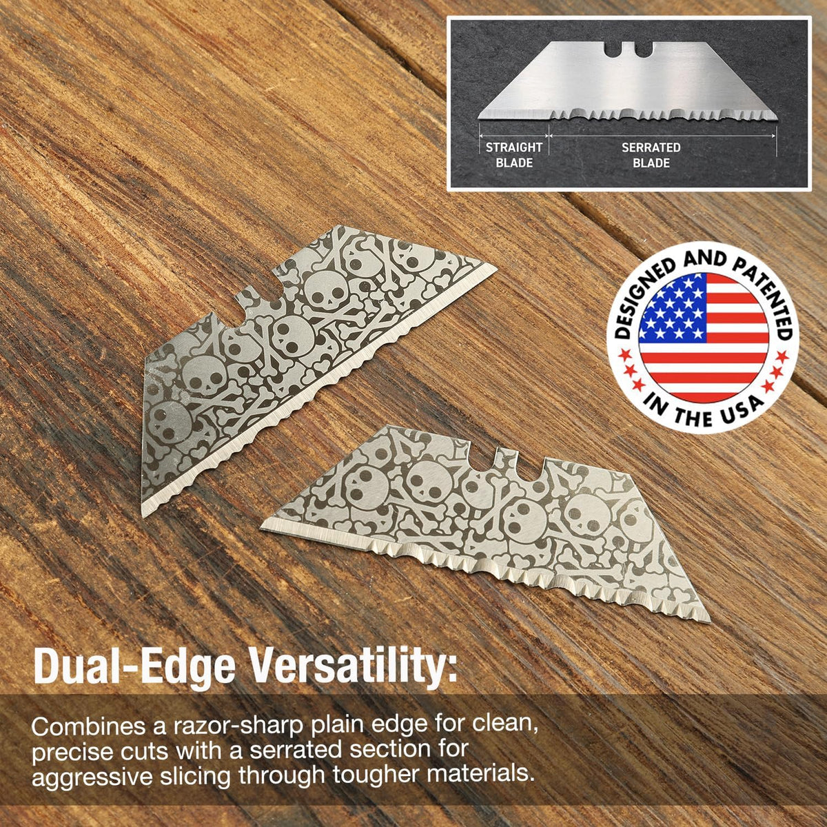 Special Edition Damascus Pattern Partially Serrated Utility Blades, SK5 Steel Box Cutter Blades, Standard Size Fits Most Utility Knives, 10-Pack with Plastic Case