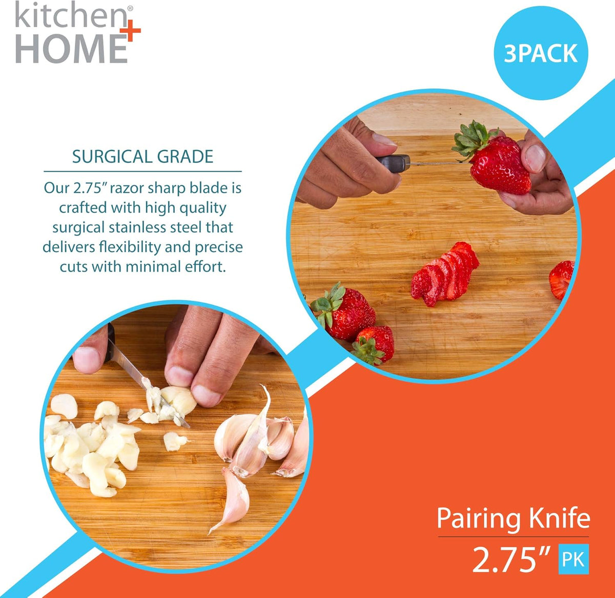 Paring Knife – 2.5” Ultra Sharp Surgical Stainless Steel Paring Knives – 3 Pack
