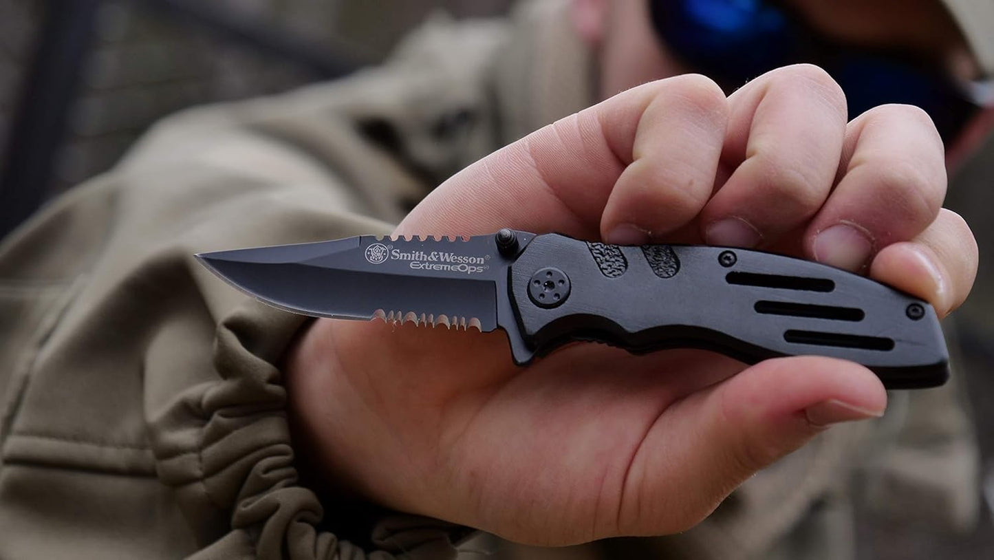 Accessories Extreme Ops SWA24S 7.1in S.S. Folding Knife with 3.1in Serrated Clip Point Blade and Aluminum Handle for Outdoor