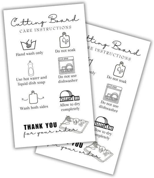 Cutting Board Care Cards Instruction Wood Charcuterie Handmade | 50pk 2x3.5” Washing Handling Directions Clients Packaging