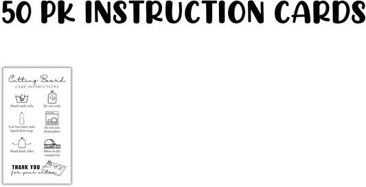 Cutting Board Care Cards Instruction Wood Charcuterie Handmade | 50pk 2x3.5” Washing Handling Directions Clients Packaging