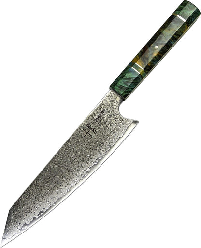 Damascus Chef Knife Kiritsuke Unique One Of Kind Handle Professional 8 Inch Japanese Chefs Kitchen Knife Vg10 67 Layers Damascus Steel Knive with Sheath