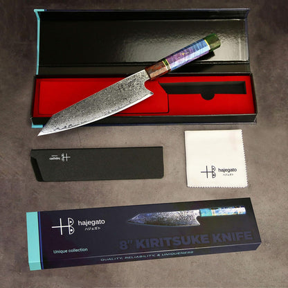 Damascus Chef Knife Kiritsuke Unique One Of Kind Handle Professional 8 Inch Japanese Chefs Kitchen Knife Vg10 67 Layers Damascus Steel Knive with Sheath