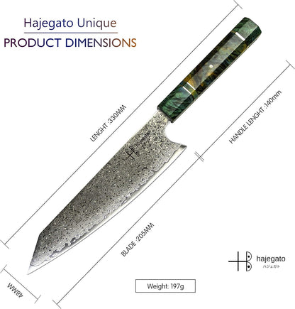 Damascus Chef Knife Kiritsuke Unique One Of Kind Handle Professional 8 Inch Japanese Chefs Kitchen Knife Vg10 67 Layers Damascus Steel Knive with Sheath