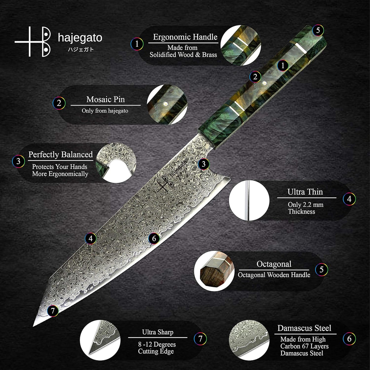 Damascus Chef Knife Kiritsuke Unique One Of Kind Handle Professional 8 Inch Japanese Chefs Kitchen Knife Vg10 67 Layers Damascus Steel Knive with Sheath