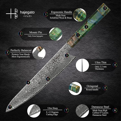 Damascus Chef Knife Kiritsuke Unique One Of Kind Handle Professional 8 Inch Japanese Chefs Kitchen Knife Vg10 67 Layers Damascus Steel Knive with Sheath