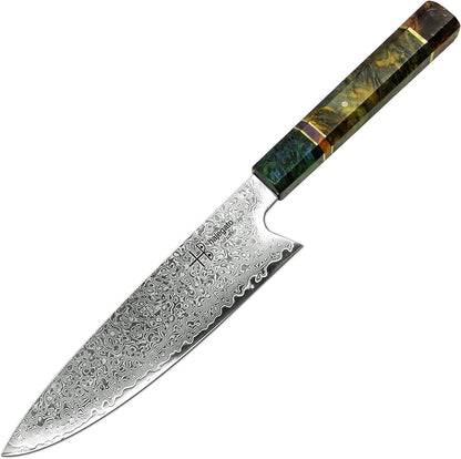Damascus Chef Knife Kiritsuke Unique One Of Kind Handle Professional 8 Inch Japanese Chefs Kitchen Knife Vg10 67 Layers Damascus Steel Knive with Sheath