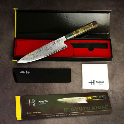 Damascus Chef Knife Kiritsuke Unique One Of Kind Handle Professional 8 Inch Japanese Chefs Kitchen Knife Vg10 67 Layers Damascus Steel Knive with Sheath