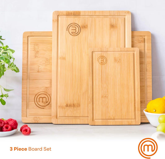 Bamboo Cutting Boards for Kitchen, Wooden Cutting Board Set of 3, Natural, Organic & Food Safe Surface, Reversible Large, Medium & Small Wooden Chopping Boards with Juice Grooves