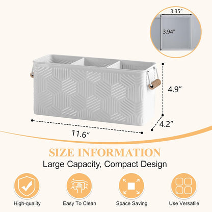 White Silverware Caddy for Party, Kitchen Flatware Holder | Metal Countertop Cutlery Organizer with 3 Compartments for Utensils, Spoons, Knives, Forks, Cups