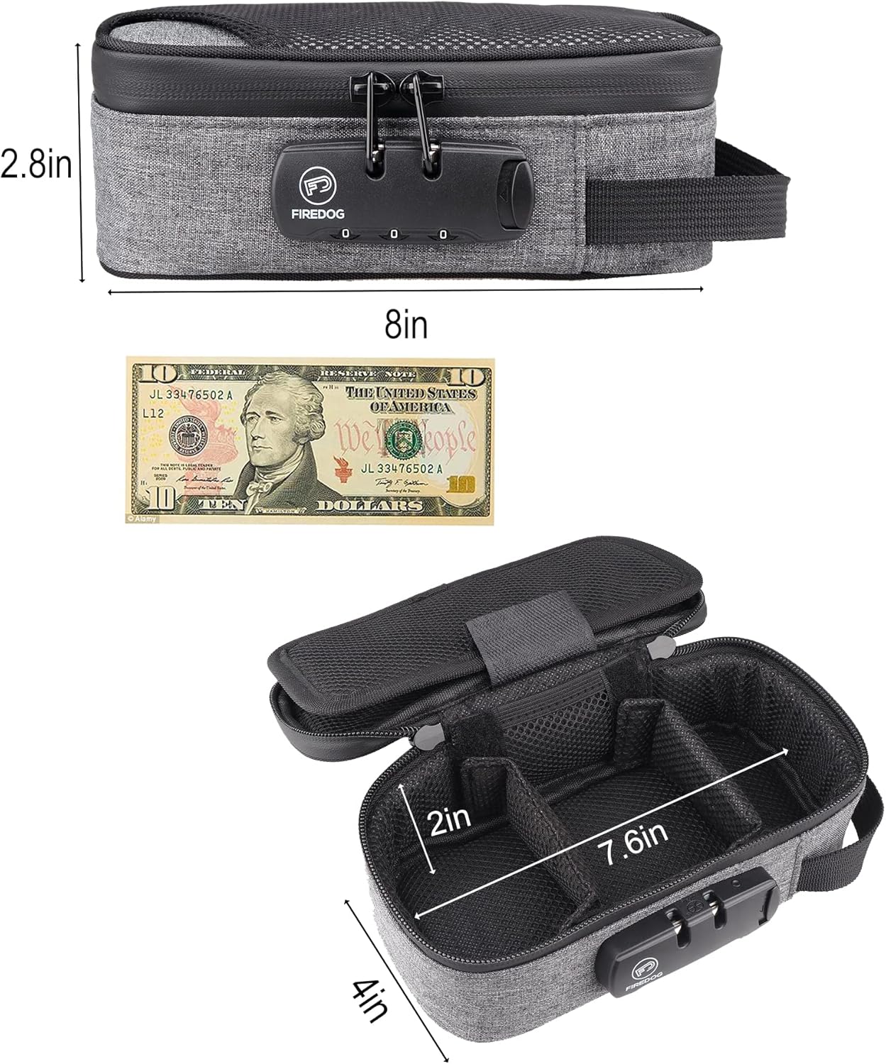 Smell Proof Case with Lock, Odor Proof Bag Containers Case Pouch for Travel Storage (Grey, 8x4x2.75 Inch)