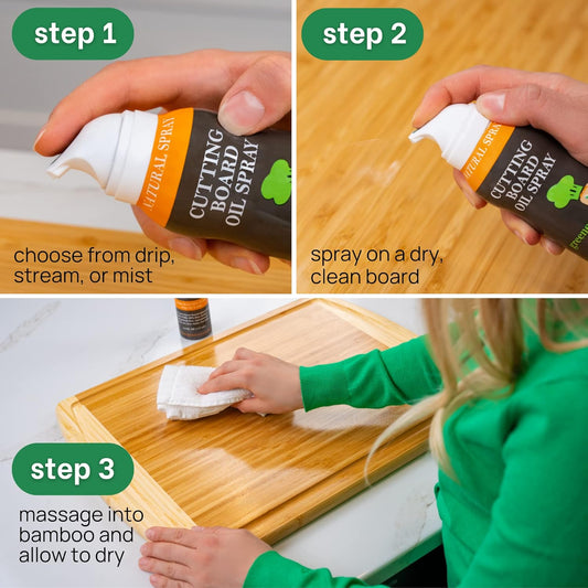 Non Toxic Cutting Board Oil - Innovative Spray for No Mess and Less Waste - Pure Italian Walnut Oil Conditioner for Wood Butcher Blocks, Bamboo Chopping Boards and Wooden Kitchen Utensils