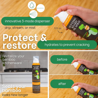 Non Toxic Cutting Board Oil - Innovative Spray for No Mess and Less Waste - Pure Italian Walnut Oil Conditioner for Wood Butcher Blocks, Bamboo Chopping Boards and Wooden Kitchen Utensils