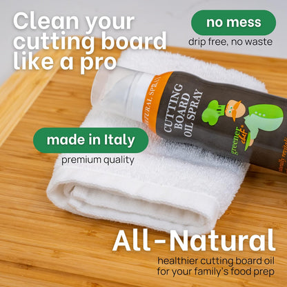 Non Toxic Cutting Board Oil - Innovative Spray for No Mess and Less Waste - Pure Italian Walnut Oil Conditioner for Wood Butcher Blocks, Bamboo Chopping Boards and Wooden Kitchen Utensils