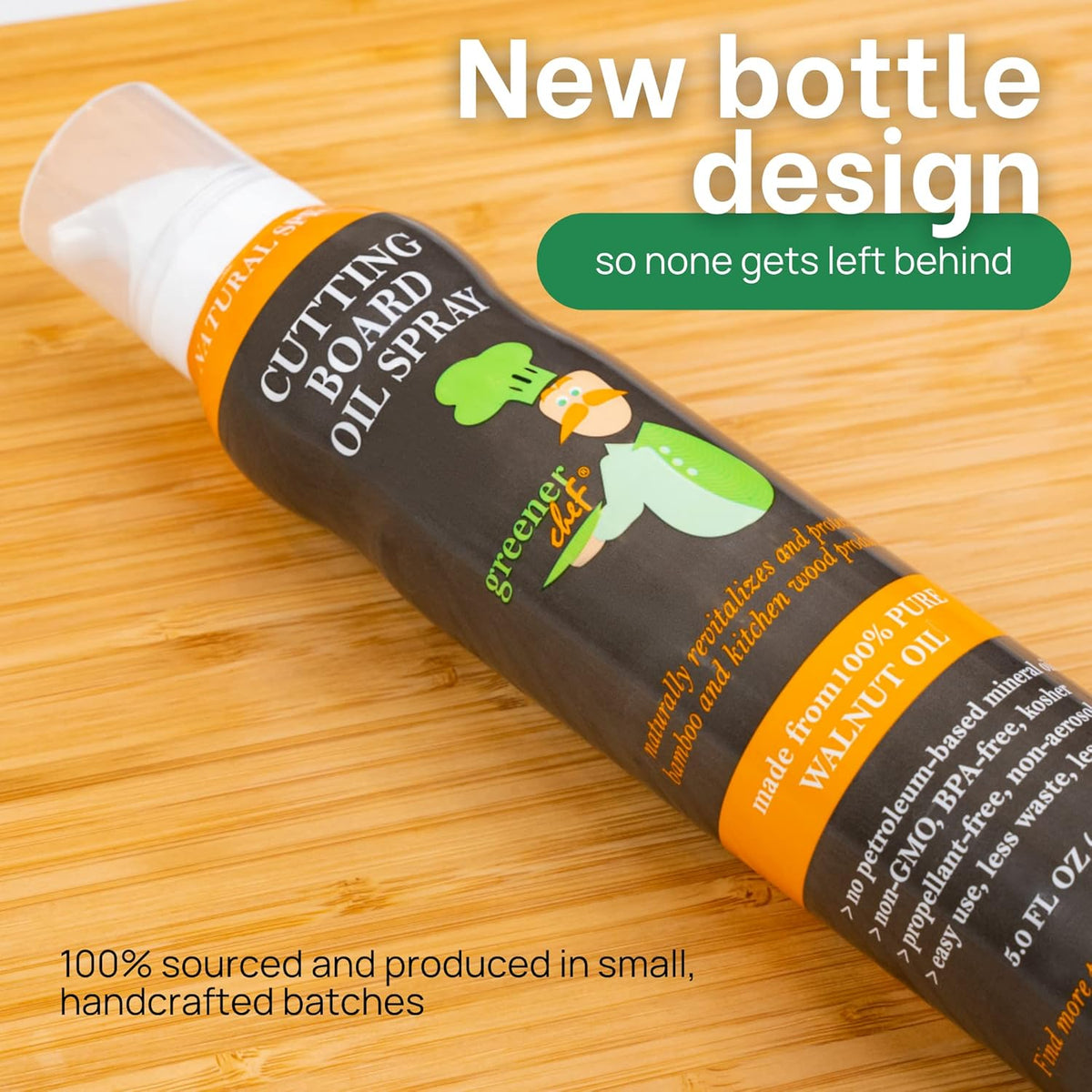 Non Toxic Cutting Board Oil - Innovative Spray for No Mess and Less Waste - Pure Italian Walnut Oil Conditioner for Wood Butcher Blocks, Bamboo Chopping Boards and Wooden Kitchen Utensils
