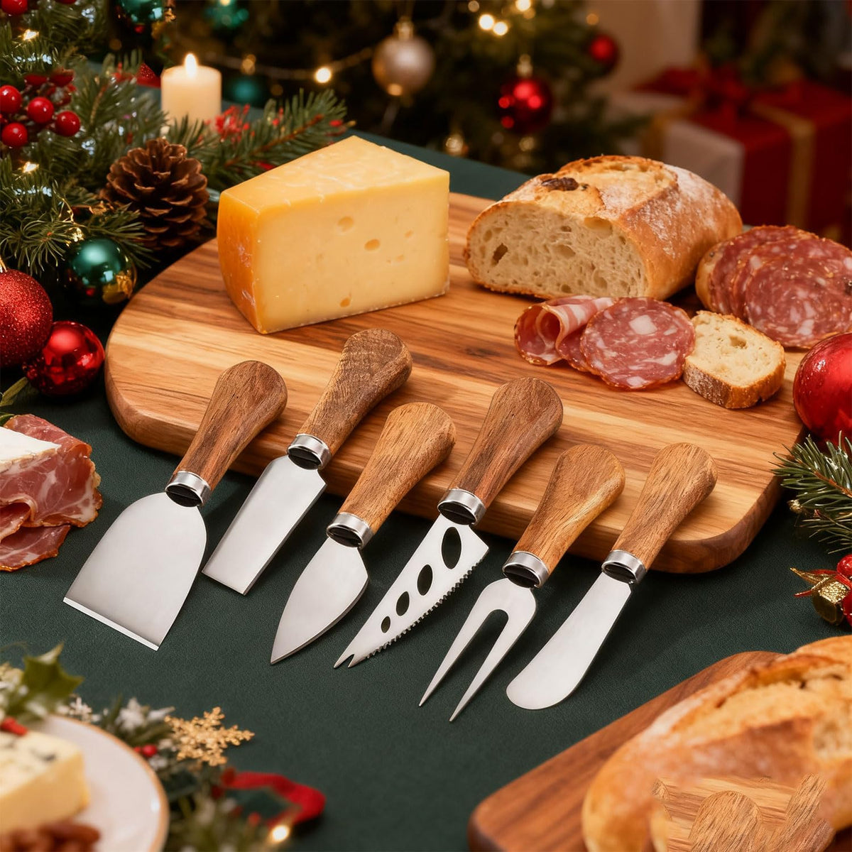 Cheese Knife Set, Charcuterie Board Accessories Stainless Steel Wood Handle