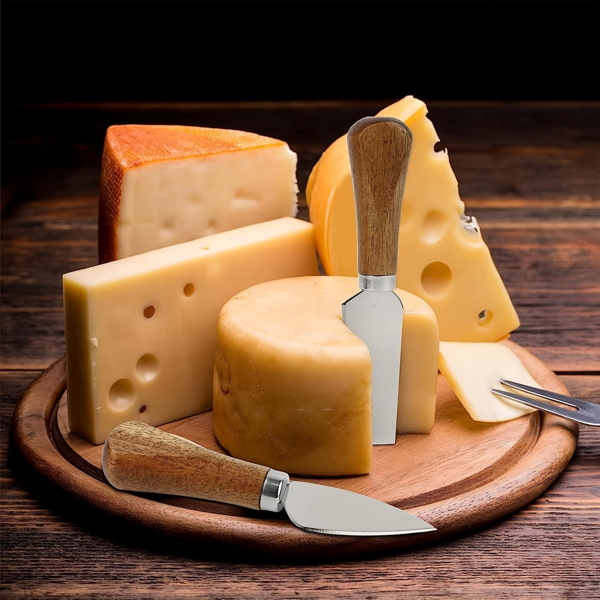Cheese Knife Set, Charcuterie Board Accessories Stainless Steel Wood Handle