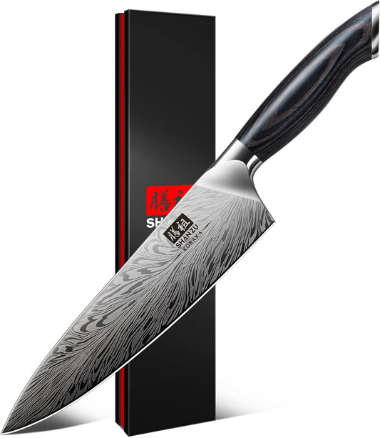 Chef Knife in Powder Steel, Japanese Kitchen Knife 8 Inch, Ultra Sharp Chef's Knives, High Carbon Japanese Knives with Ergonomic Pakkawood Handle Professional Utility Knives for Meat Vegetable