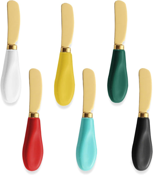 6PCS Gold Butter Spreader Knives, with Porcelain Handle for Cheese, Jam | Stainless Steel