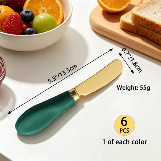 6PCS Gold Butter Spreader Knives, with Porcelain Handle for Cheese, Jam | Stainless Steel