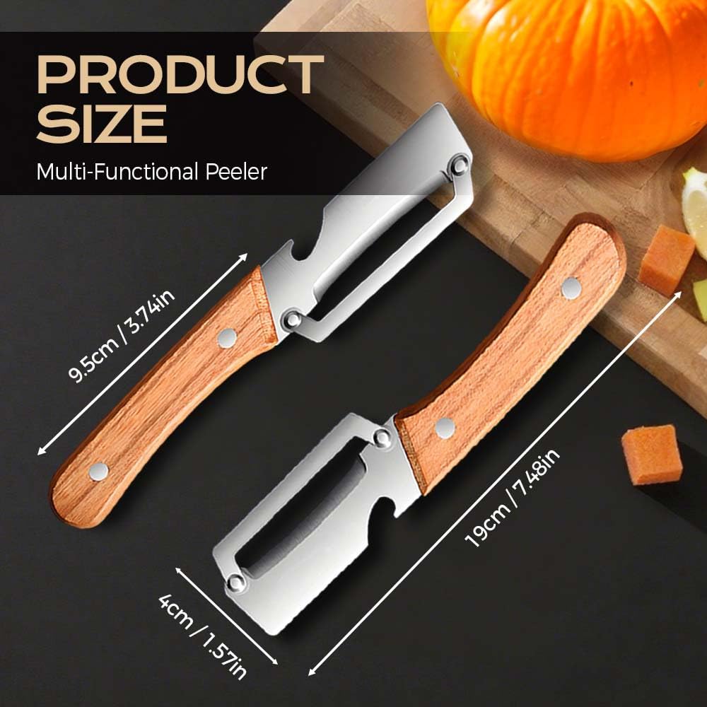 Multi-Functional Stainless Steel Thickened Fruit Peeler Knife for Kitchen, Ultra-Sharp Blade with Wooden Handle and Bottle Opener, For Vegetables or Fruits that Need to Be Peeled (1pcs)