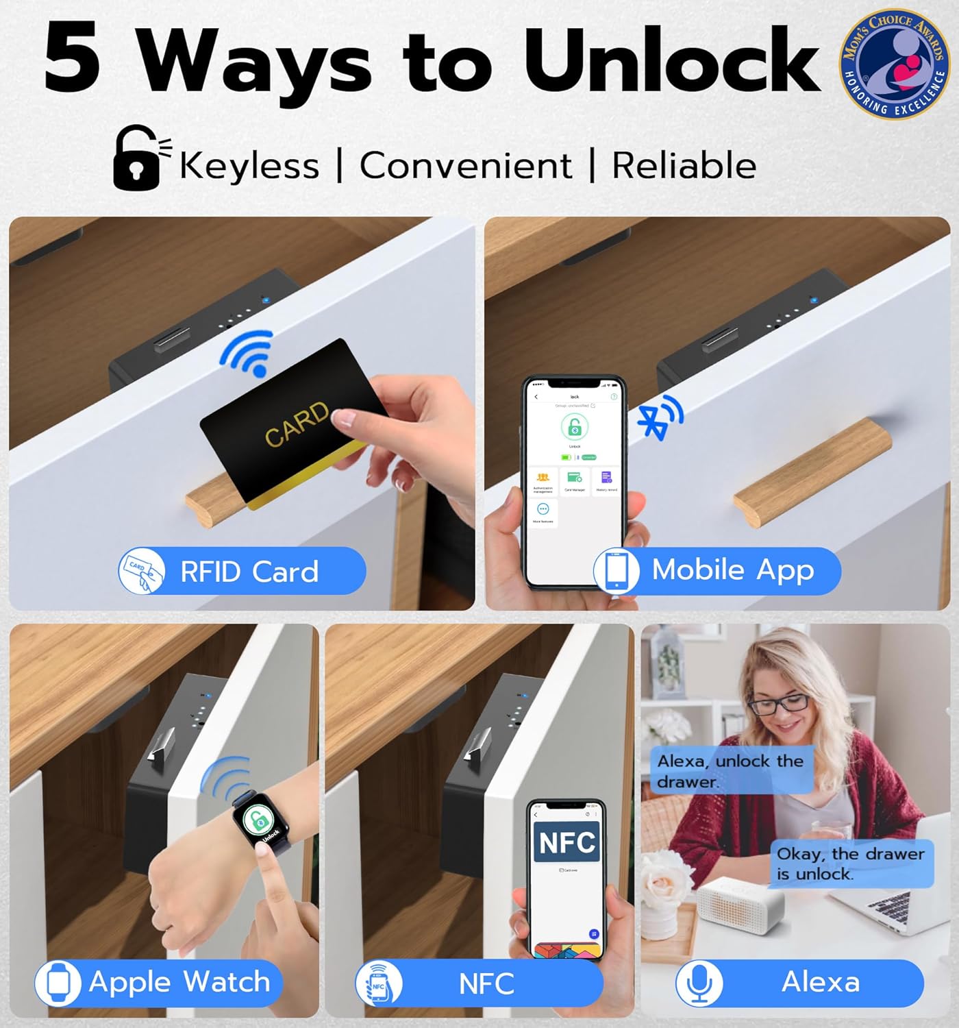 Cabinet Lock, Baby Proofing Child Proof Hidden Drawer Locks | Hidden No Drill Adhesive Keyless RFID Bluetooth App Cabinet Locks for Adults File Kitchen Cupboard Liquor Closet - Black