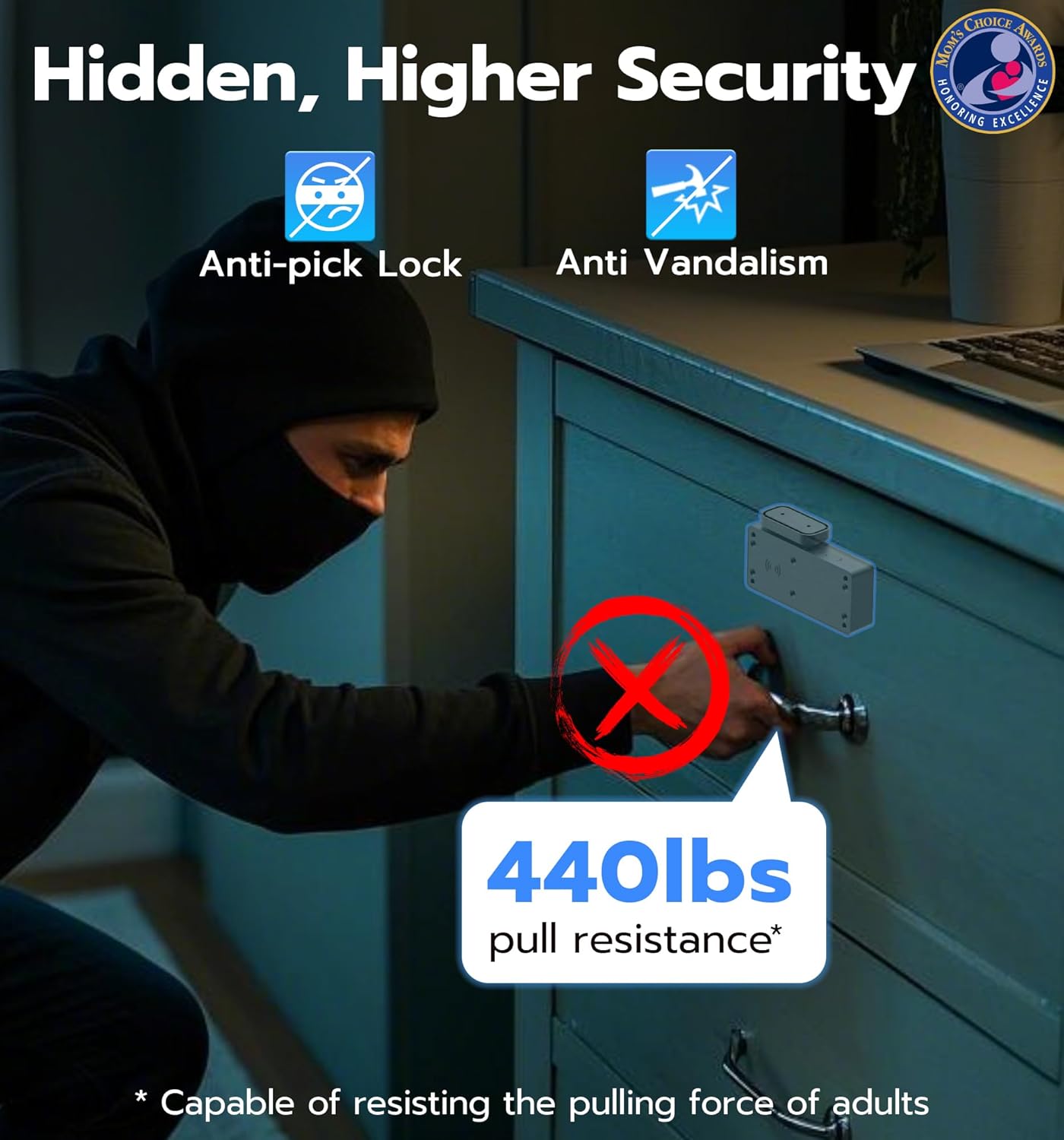 Cabinet Lock, Baby Proofing Child Proof Hidden Drawer Locks | Hidden No Drill Adhesive Keyless RFID Bluetooth App Cabinet Locks for Adults File Kitchen Cupboard Liquor Closet - Black