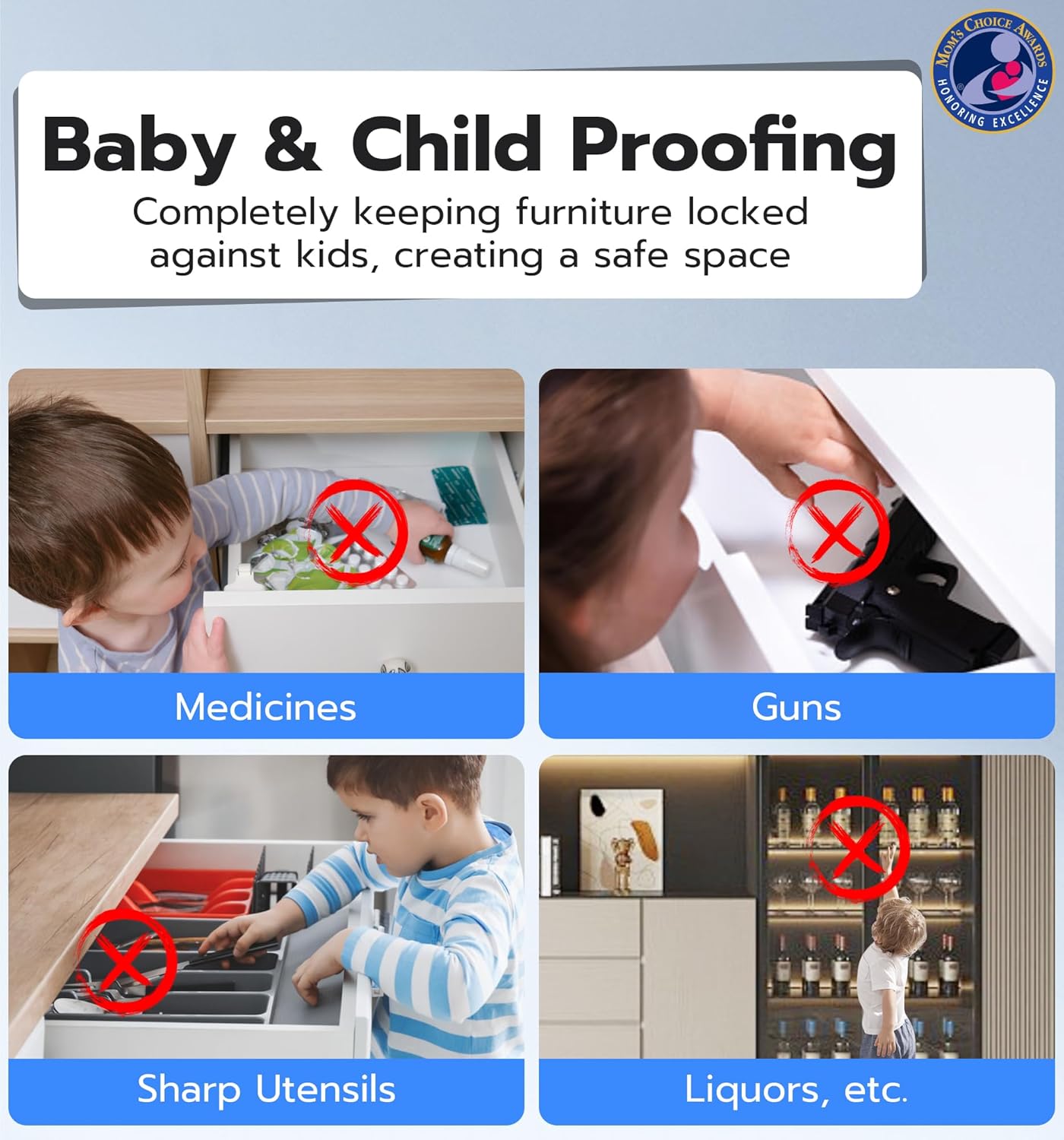 Cabinet Lock, Baby Proofing Child Proof Hidden Drawer Locks | Hidden No Drill Adhesive Keyless RFID Bluetooth App Cabinet Locks for Adults File Kitchen Cupboard Liquor Closet - Black