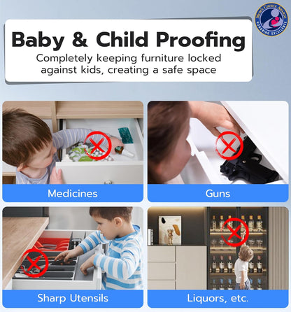 Cabinet Lock, Baby Proofing Child Proof Hidden Drawer Locks | Hidden No Drill Adhesive Keyless RFID Bluetooth App Cabinet Locks for Adults File Kitchen Cupboard Liquor Closet - Black