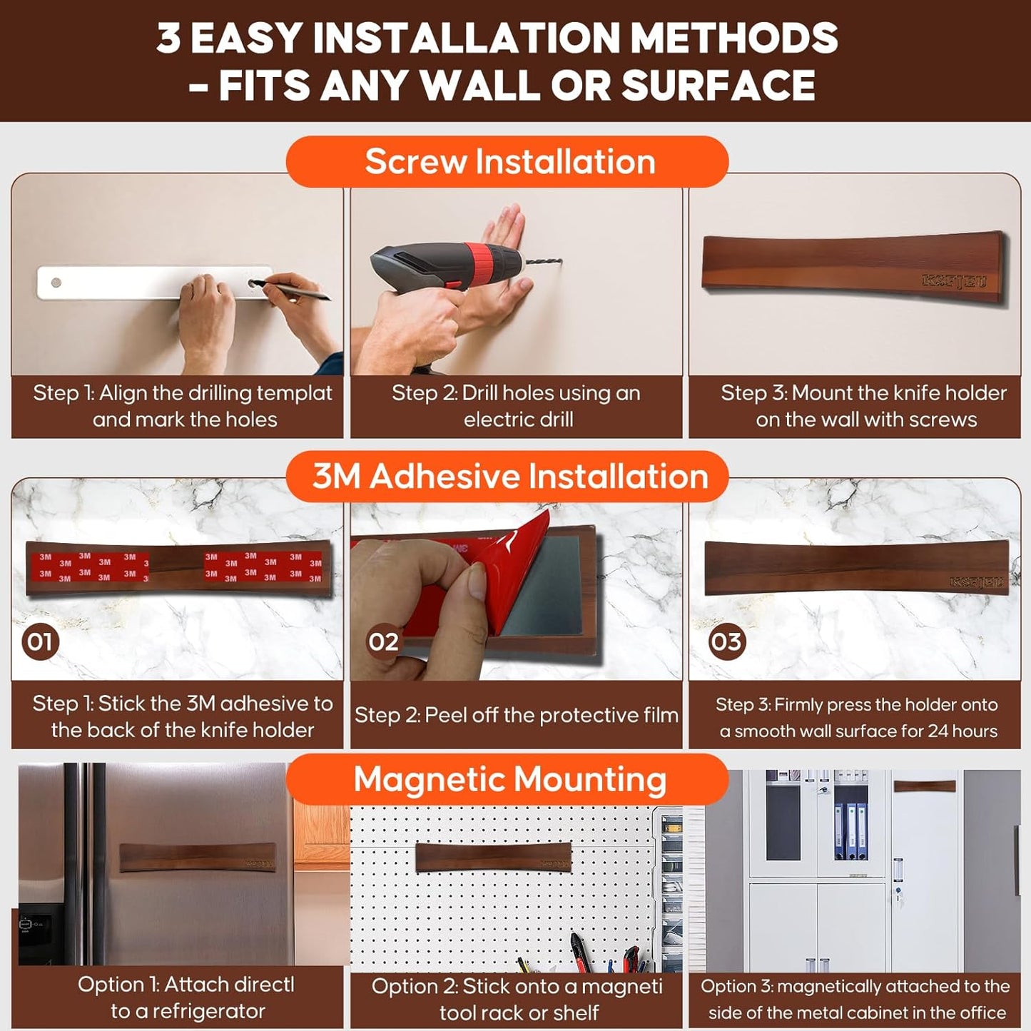 20 Inch Magnetic Knife Holder for Wall,Acacia Wood Double Sided Magnetic Knife Strip for Fridge,No Drilling