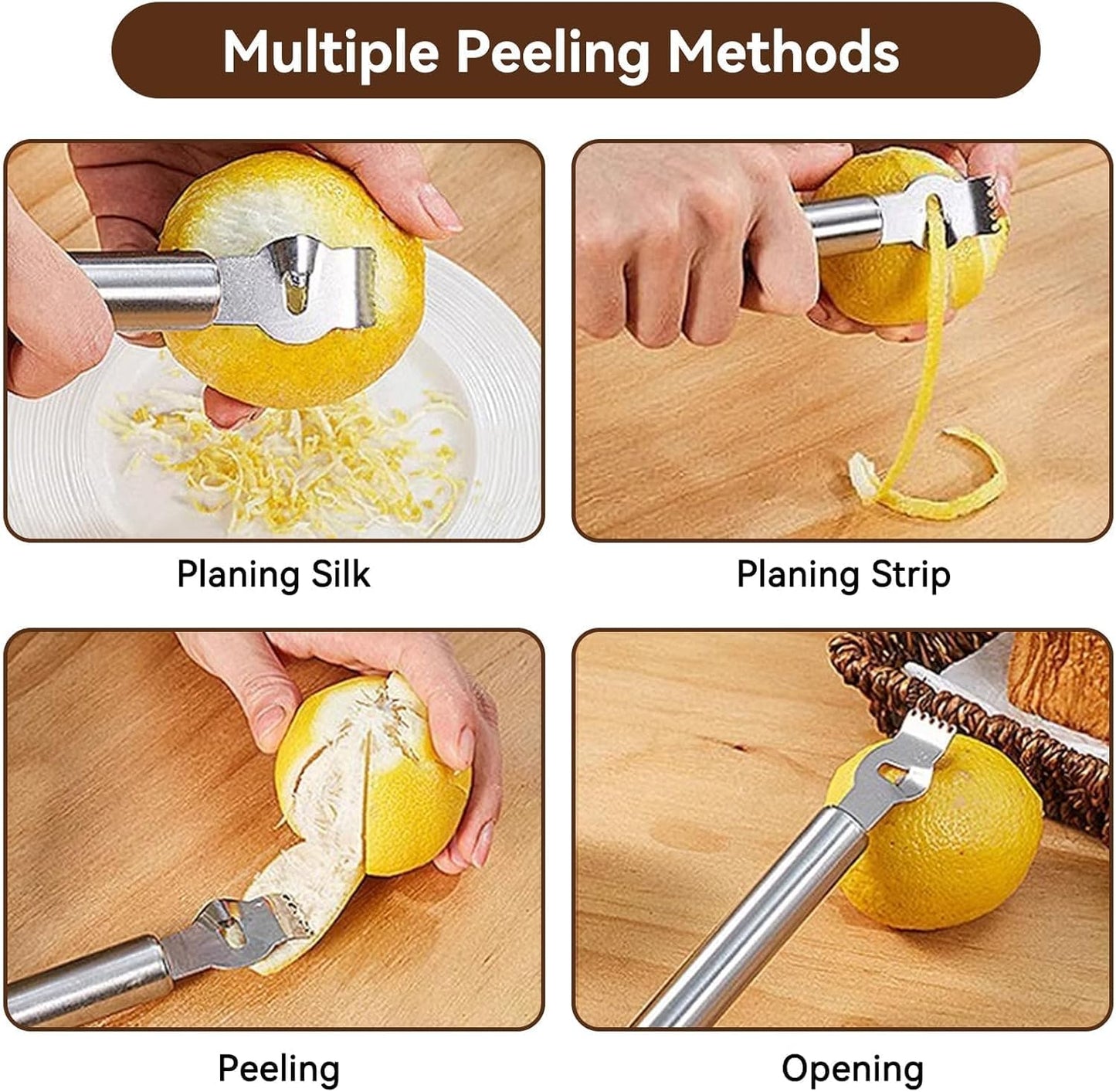Stainless Steel Lemon Zester Grater, Lemon Zester Tool with Channel Knife Citrus Zester Lemon Peeler for Cocktails, Stainless Steel Lemon Lime Orange Peeler Fruit Zester Citrus Scraper